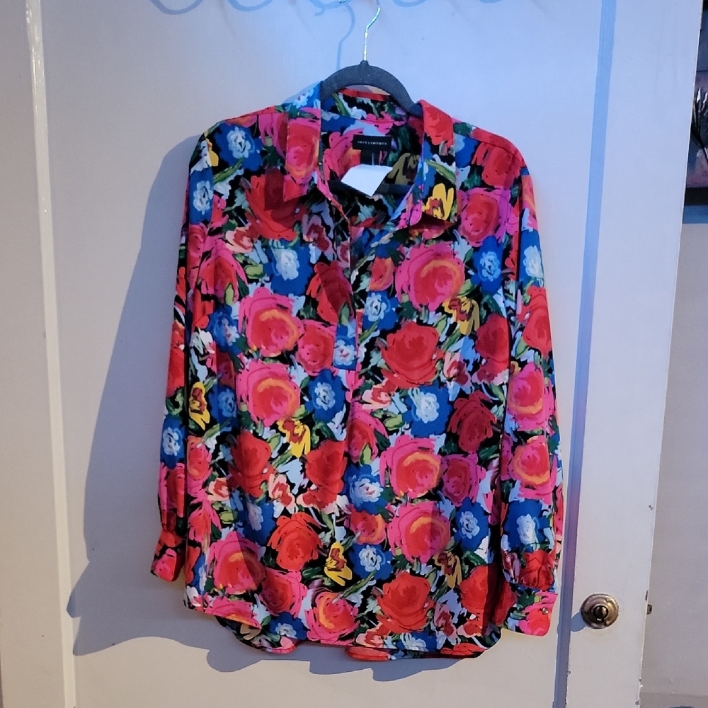 Impressions Floral Blouse - Red, Blue, Pink